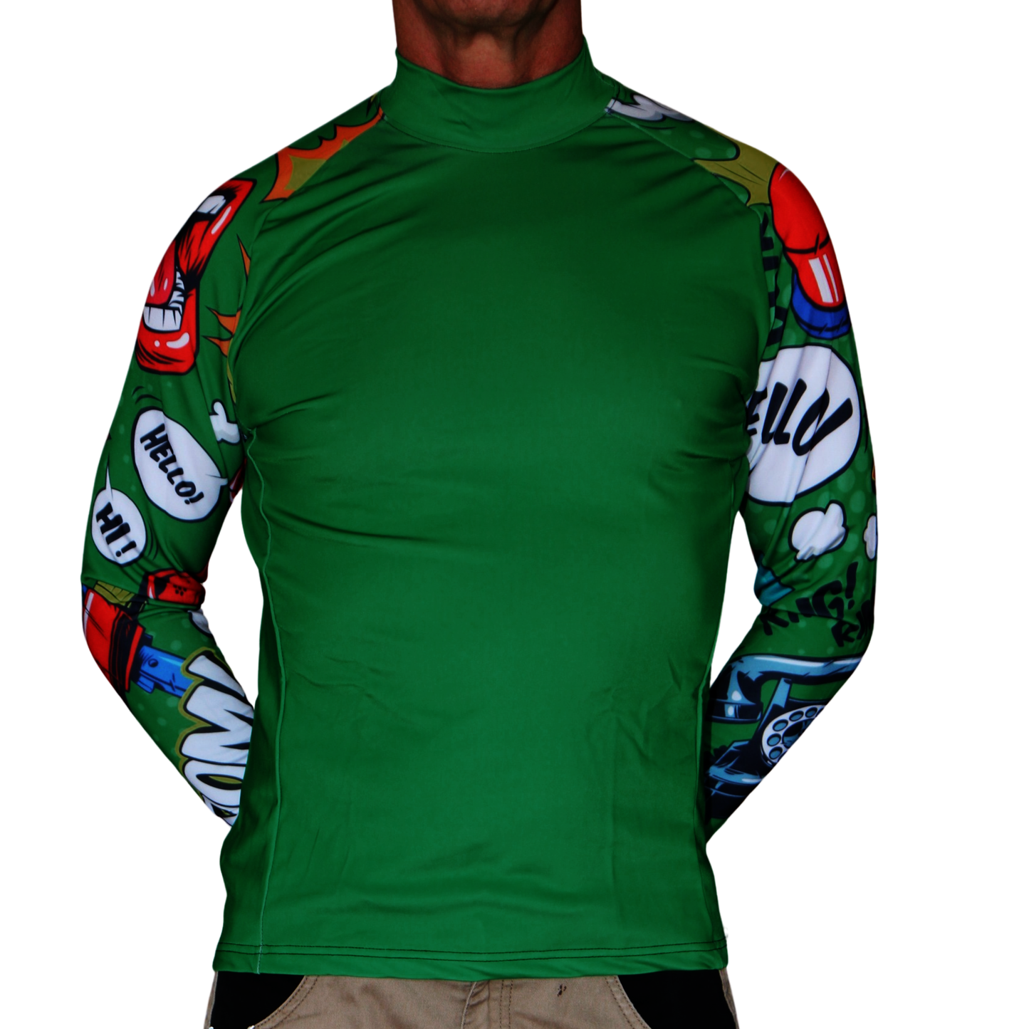Comic Book BJJ Rash Guard Green Long Sleeve