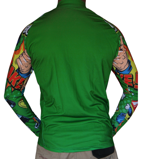 Comic Book BJJ Rash Guard Green Long Sleeve
