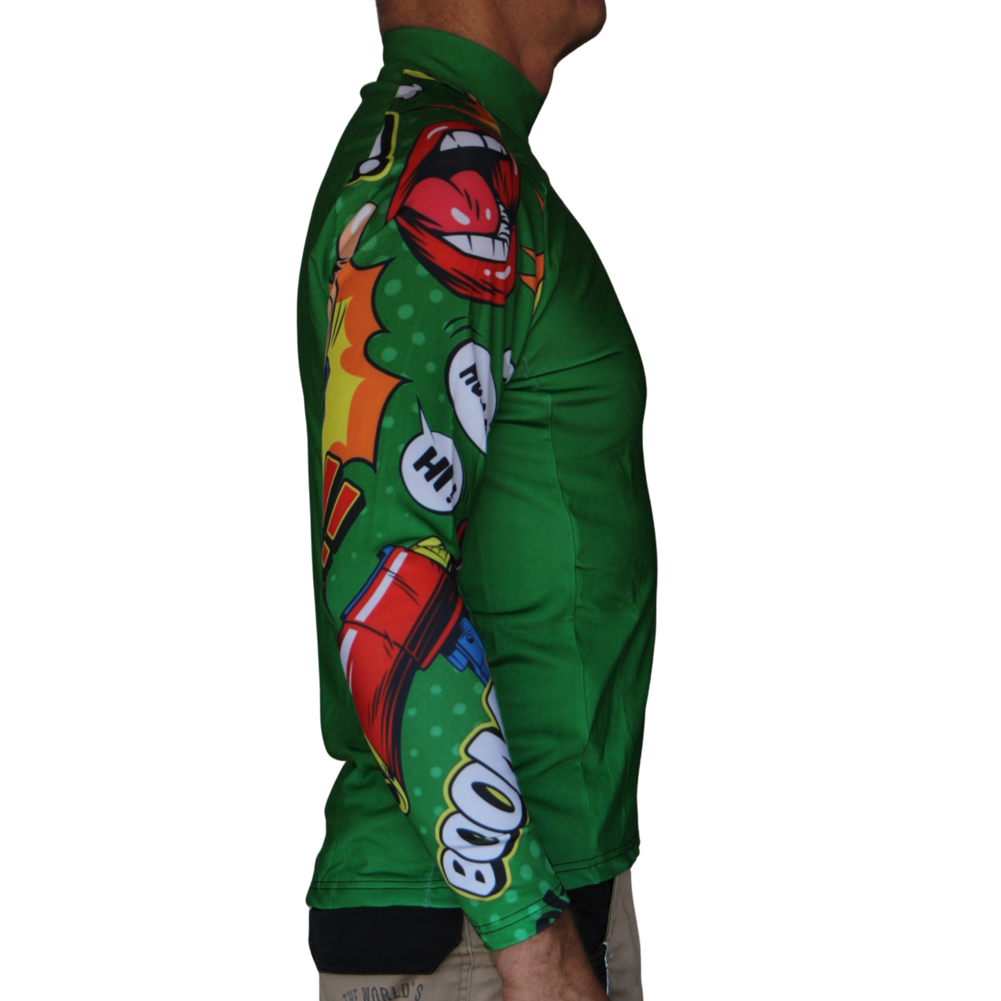 Comic Book BJJ Rash Guard Green Long Sleeve