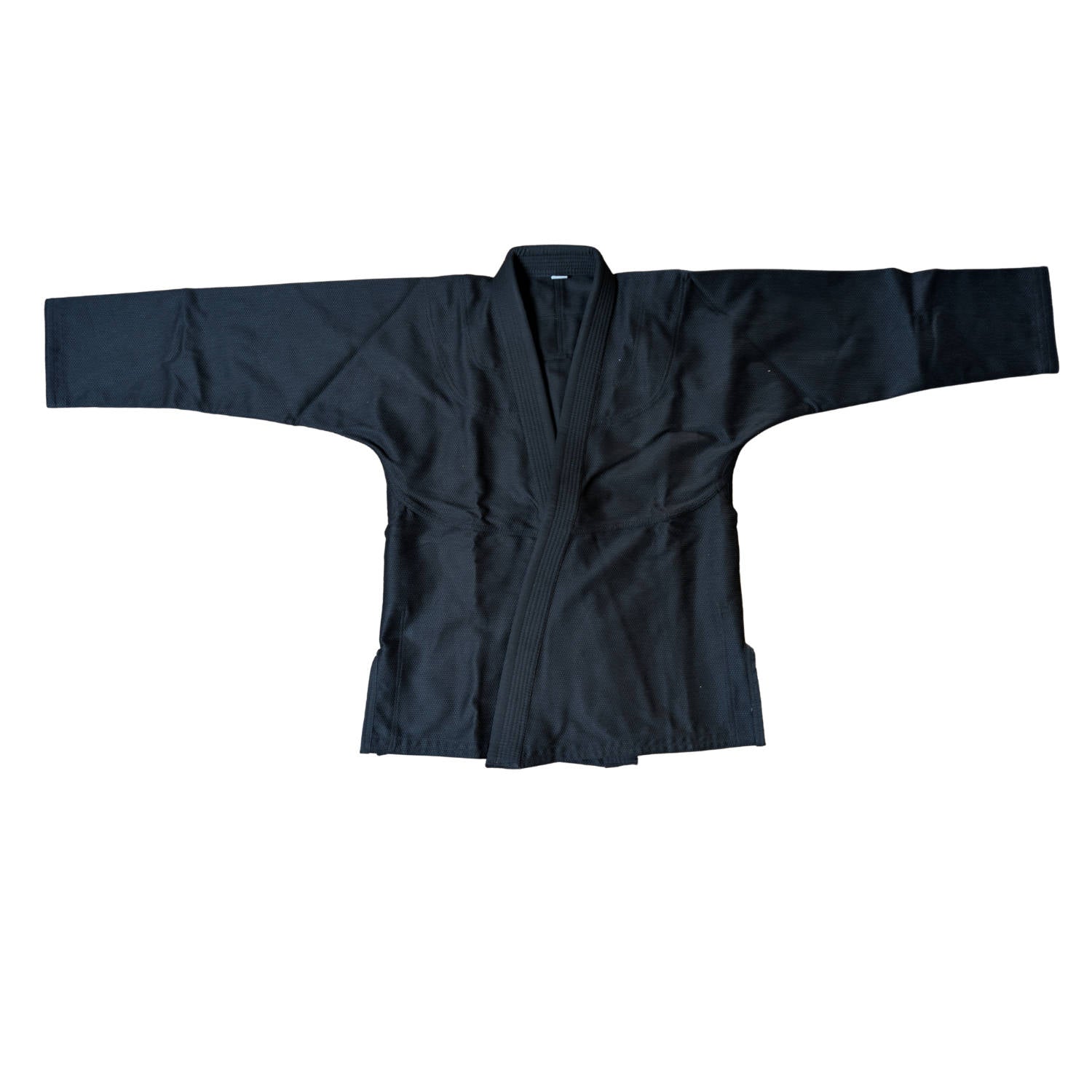 Black BJJ gi front on a white background