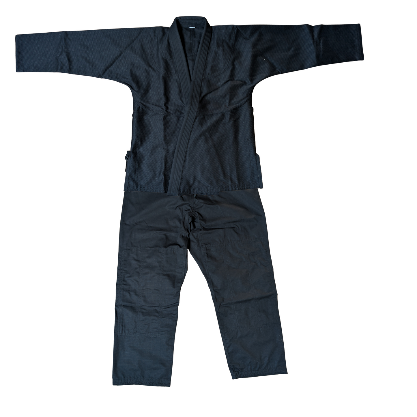 Black BJJ gi on a white background