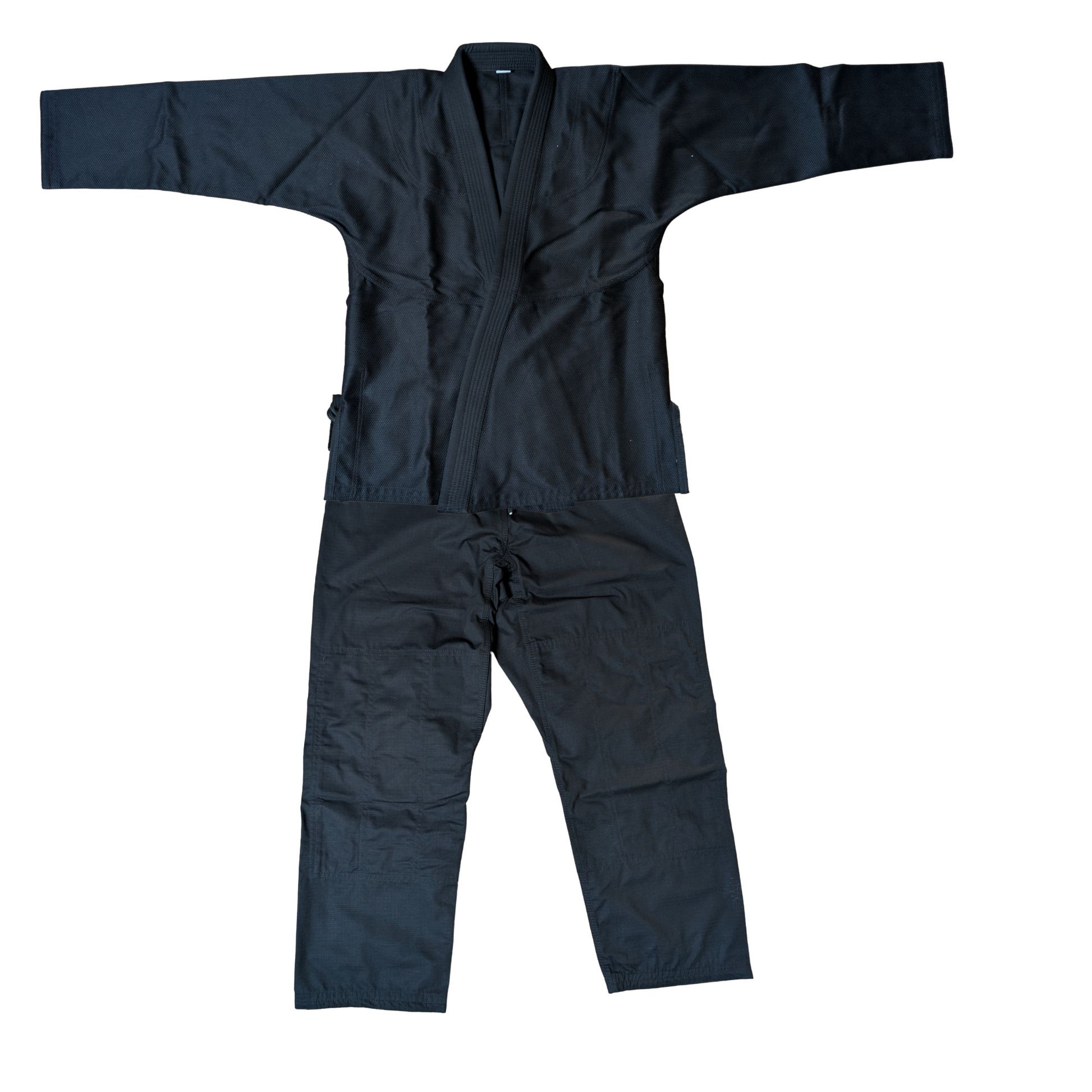 Black BJJ gi on a white background